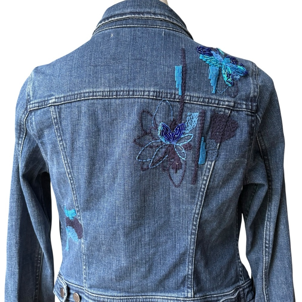 Anthropologie Pilcro Beaded Embroidered Denim Jacket, Sz M - Picture 9 of 14